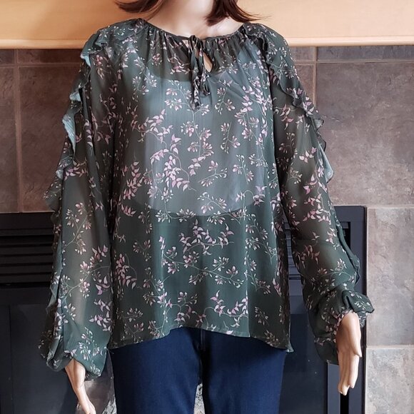 SLATE & WILLOW, Long sleeve floral green blouse - Picture 11 of 13